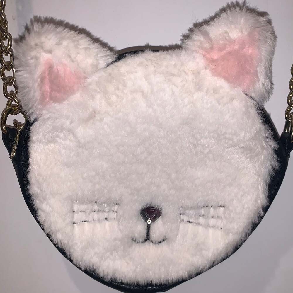 Betsey Johnson White Fur‎ Cat Crossbody Purse Luv Betsey